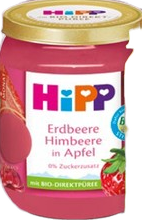 Hipp Erdbeer Himbeere in Apfel oder Pfirsich in Apfel